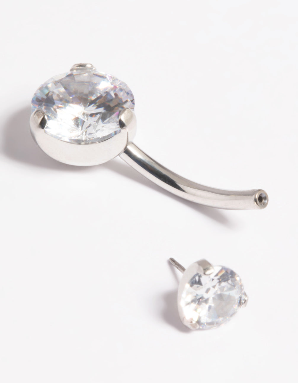 Platinum Plated Threadless Cubic Zirconia Belly Bar