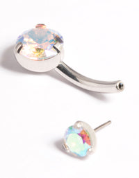 Platinum Plated Titanium Threadless Iridescent Belly Bar - link has visual effect only