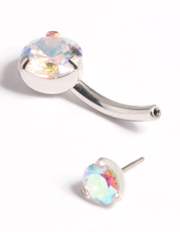Platinum Plated Titanium Threadless Iridescent Belly Bar
