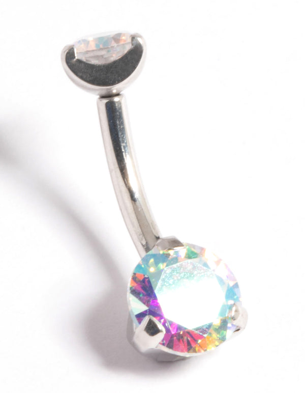 Platinum Plated Titanium Threadless Iridescent Belly Bar