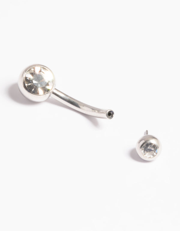 Platinum Plated Titanium Threadless Bezel Belly Bar