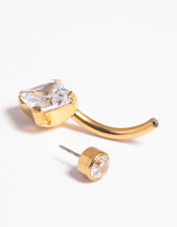 Gold Plated Titanium Threadless Cubic Zirconia Belly Bar - link has visual effect only