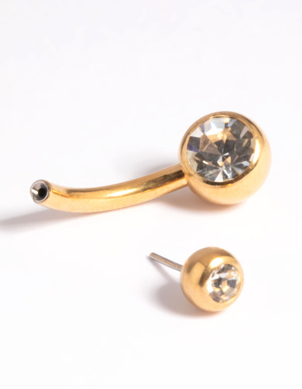 Gold Plated Titanium Threadless Bezel Belly Bar
