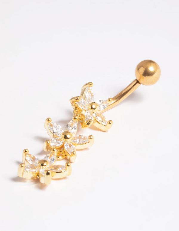 Gold Plated Titanium Threadless Flower Belly Bar