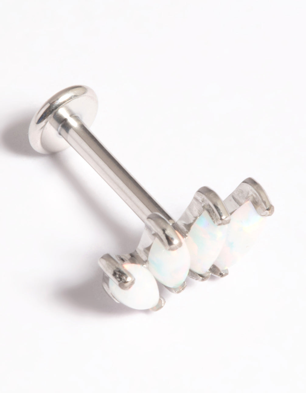 Platinum Plated Titanium Threadless White Opal Marquise Flat Back Pack