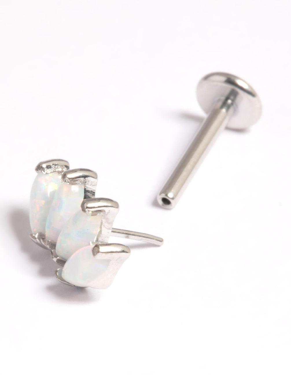 Platinum Plated Titanium Threadless White Opal Marquise Flat Back Pack