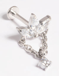 Platinum Plated Titanium Threadless Crystal Marquise Chain Flat Back - link has visual effect only