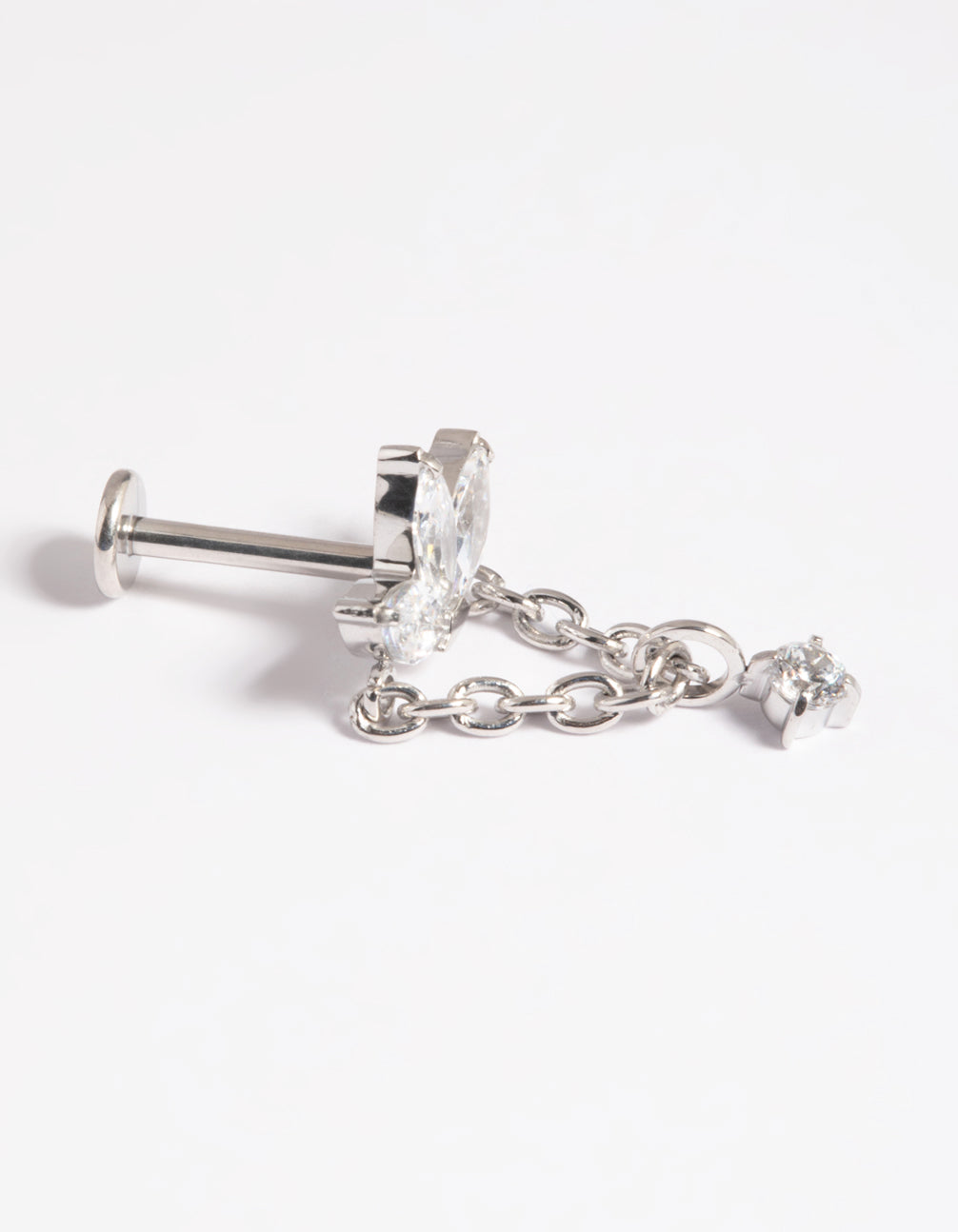 Platinum Plated Titanium Threadless Crystal Marquise Chain Flat Back