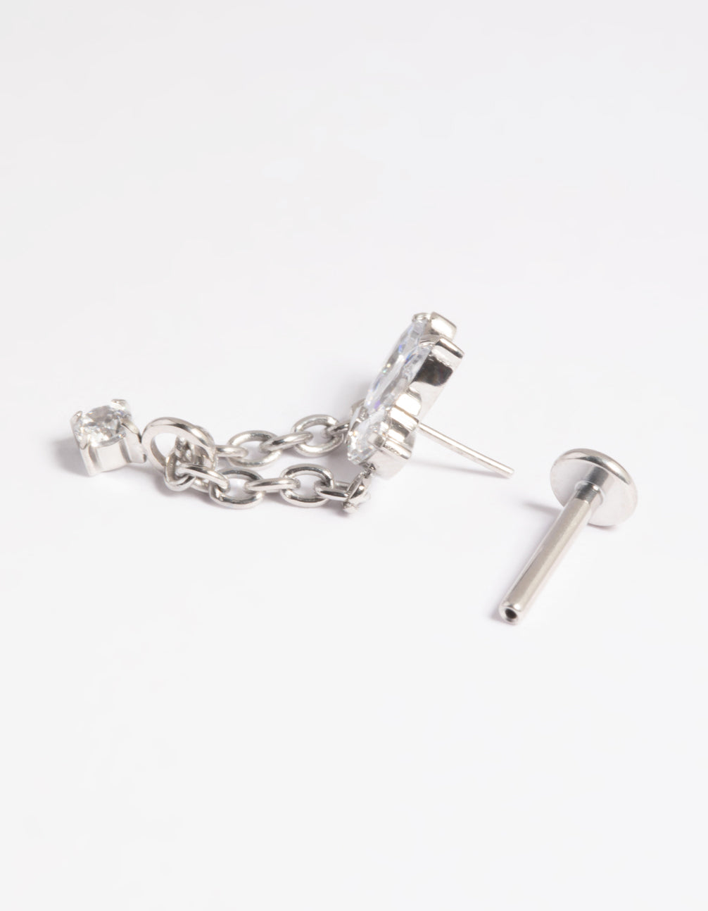 Platinum Plated Titanium Threadless Crystal Marquise Chain Flat Back