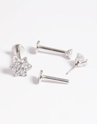 Platinum Plated Titanium Threadless Cubic Zirconia Flower Flat Back Pack - link has visual effect only
