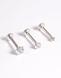 Platinum Plated Titanium Threadless Cubic Zirconia Flat Back Pack - link has visual effect only