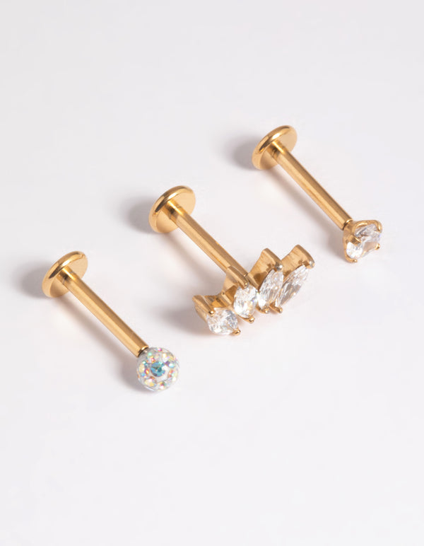 Gold Plated Titanium Threadless Pave Flat Back Pack