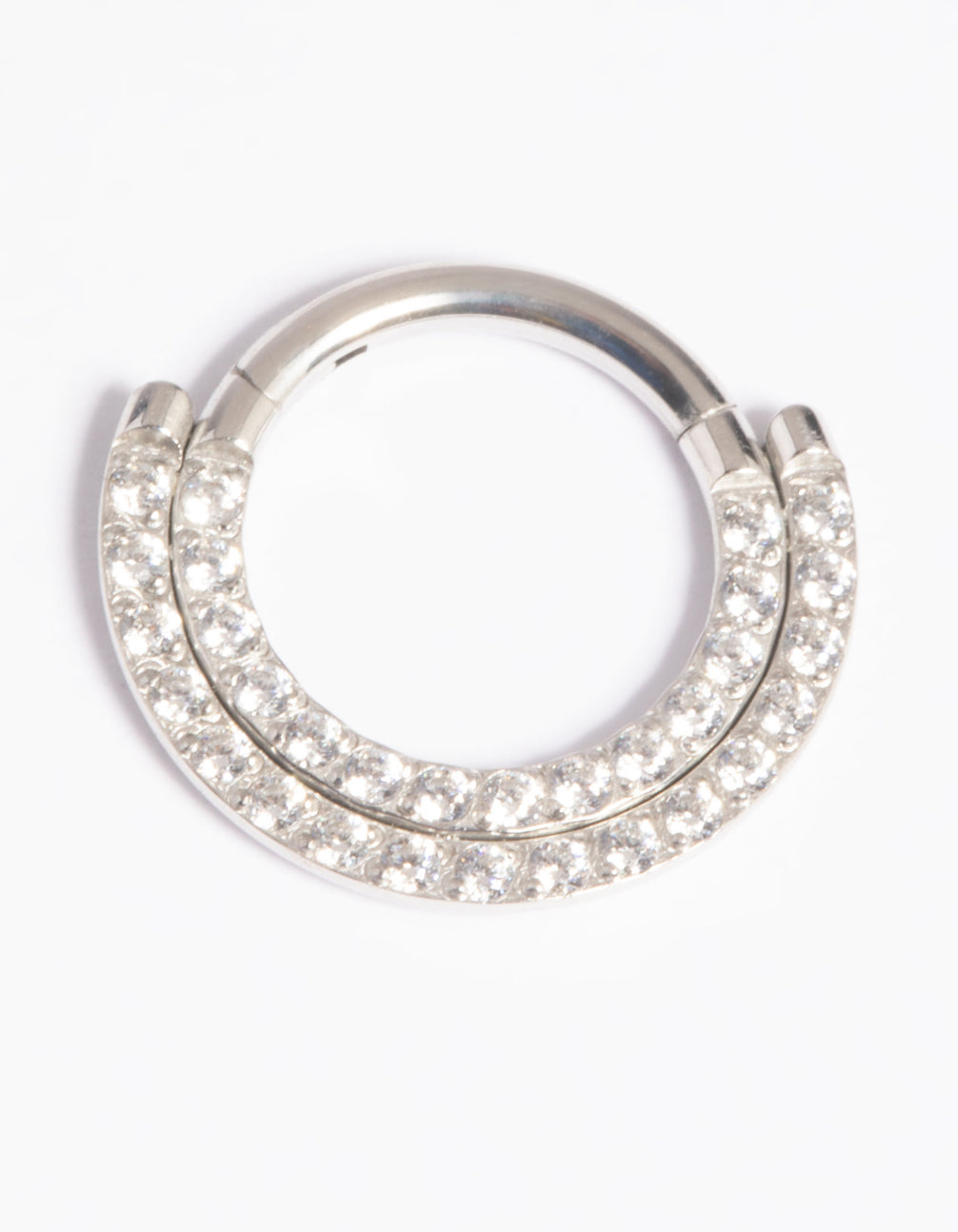 Platinum Plated Titanium Cubic Zirconia Statement Clicker Ring