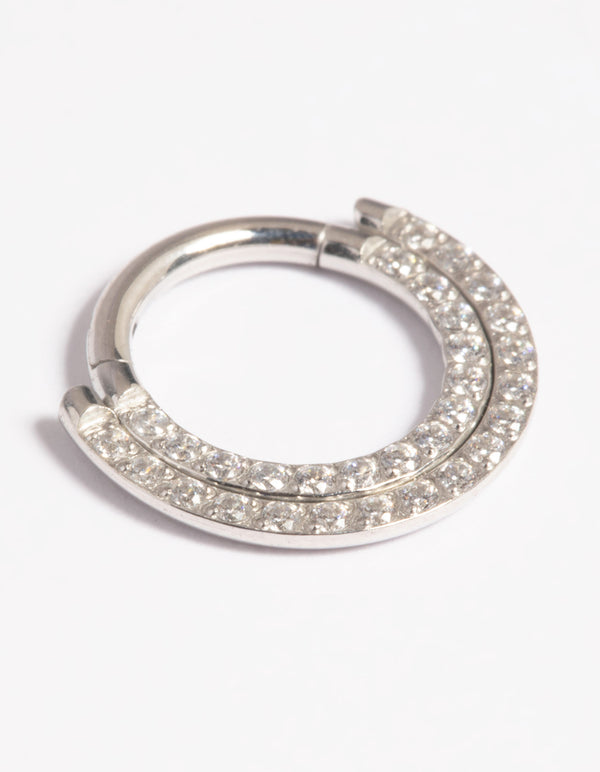 Platinum Plated Titanium Cubic Zirconia Statement Clicker Ring