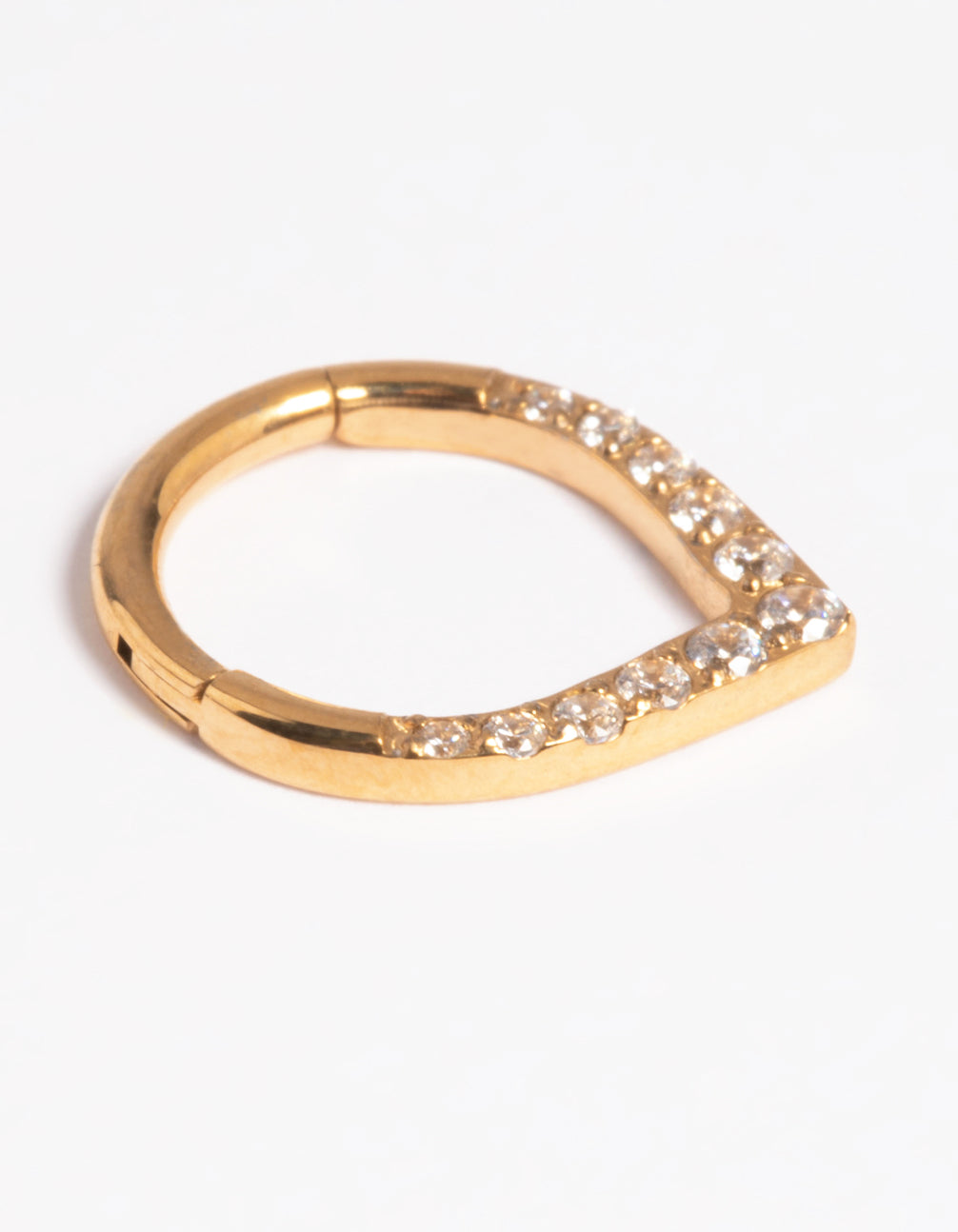 Gold Plated Titanium Cubic Zirconia Pear Clicker Ring