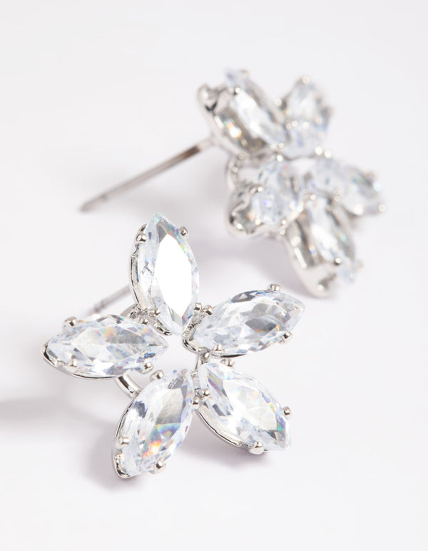 Silver Cubic Zirconia Flower Stud Earrings