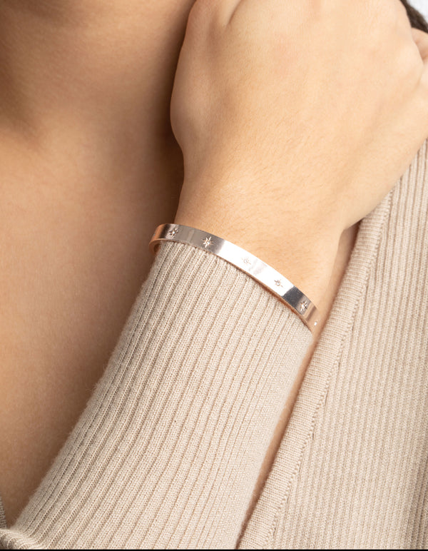 Rose Gold Diamante Star Cuff Bracelet