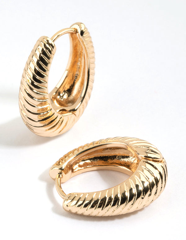 Gold Croissant Oval Huggie Hoop Earrings