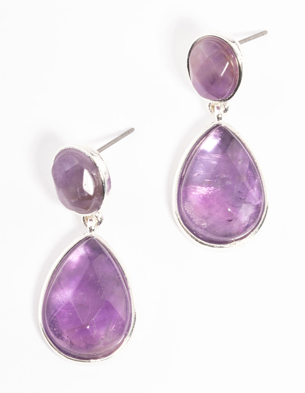 Silver Plated Amethyst Teardrop Earrings