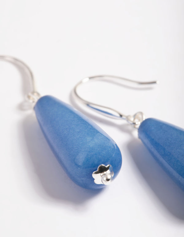 Silver Plated Semi Precious Stone Blue Drop Earrings