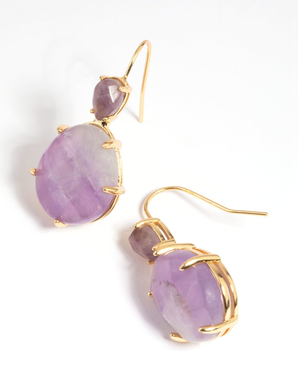 Gold Plated Semi Precious Stone Oval Drop Earrings