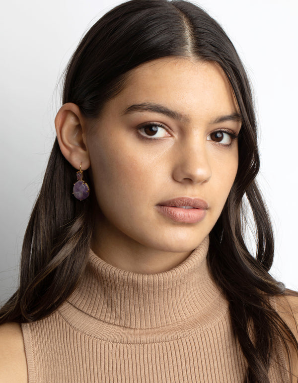 Gold Plated Semi Precious Stone Oval Drop Earrings