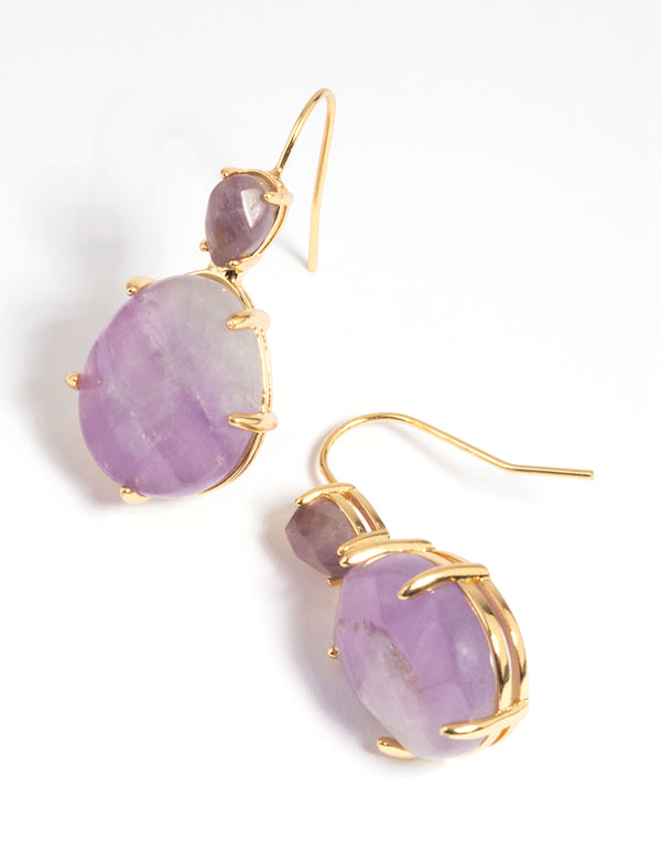 Gold Plated Semi Precious Stone Oval Drop Earrings