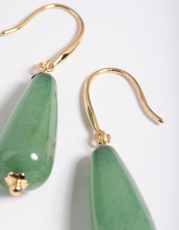 Gold Plated Green Aventurine Drop Earrings