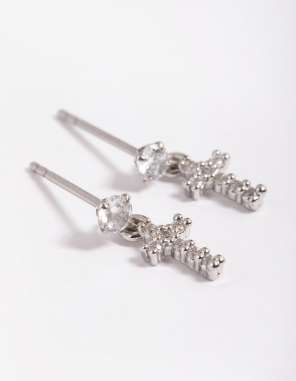 Surgical Steel Cubic Zirconia Cross Stud Earrings