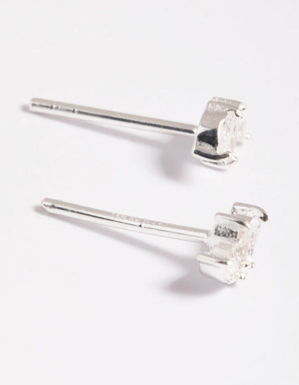 Sterling Silver Cubic Zirconia Leaf Stud Earrings