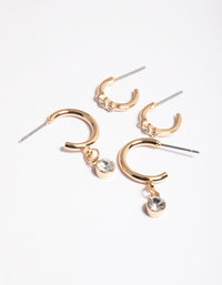 Gold Diamante Detail Hoop Earrings Pack - link has visual effect only