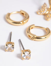 Gold Plated Brass Cubic Zirconia Butterfly Earring Stack 6-Pack - link has visual effect only