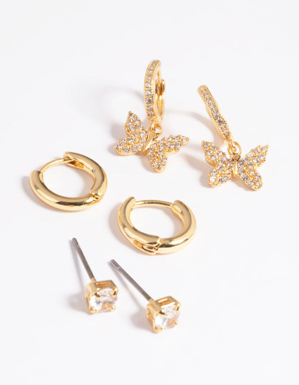 Gold Plated Cubic Zirconia Butterfly Earring Stack 6-Pack