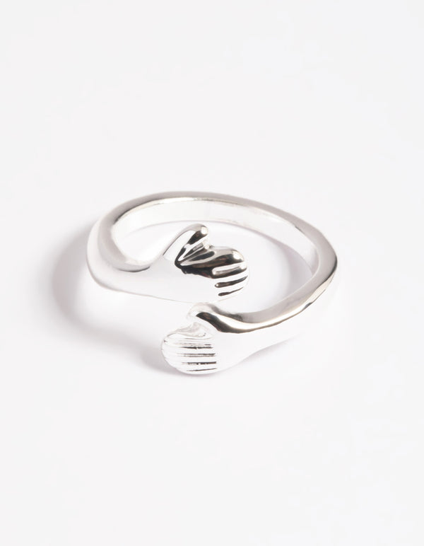 Silver Plated Hugging Hands Ring