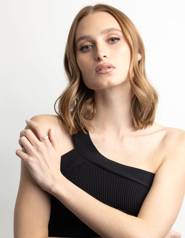 Silver Plated Cubic Zirconia Heart Ring