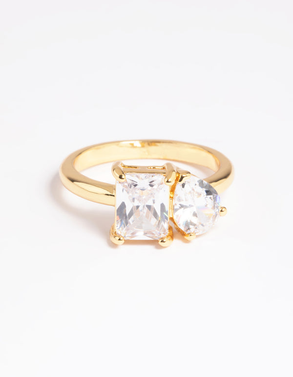 Gold Plated Cubic Zirconia Emerald Cut Ring