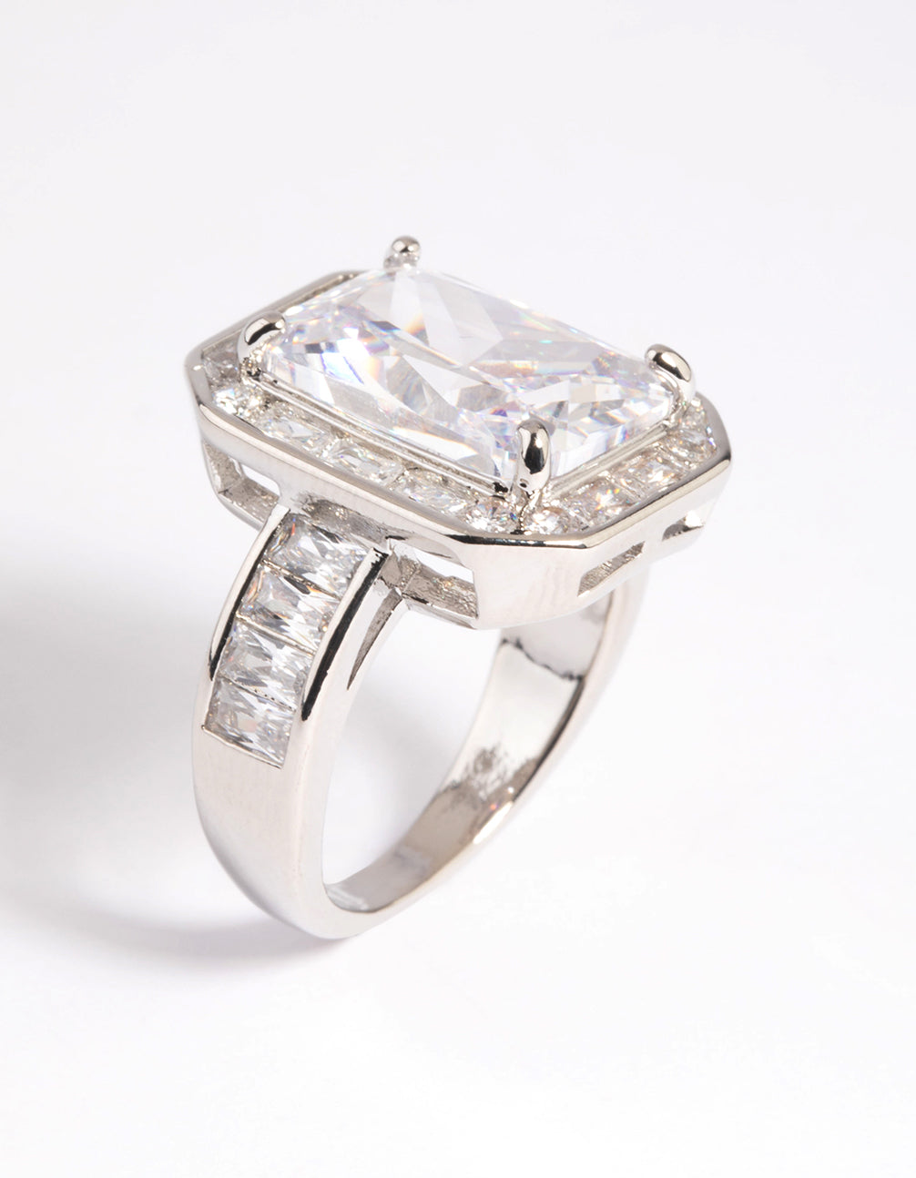 Silver Cubic Zirconia Emerald Cut Ring