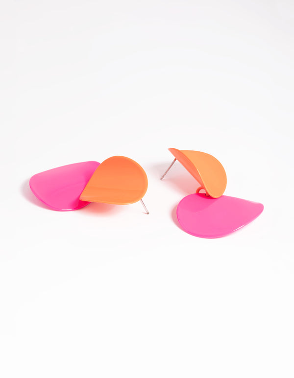 Glossy Orange Disc Drop Earrings