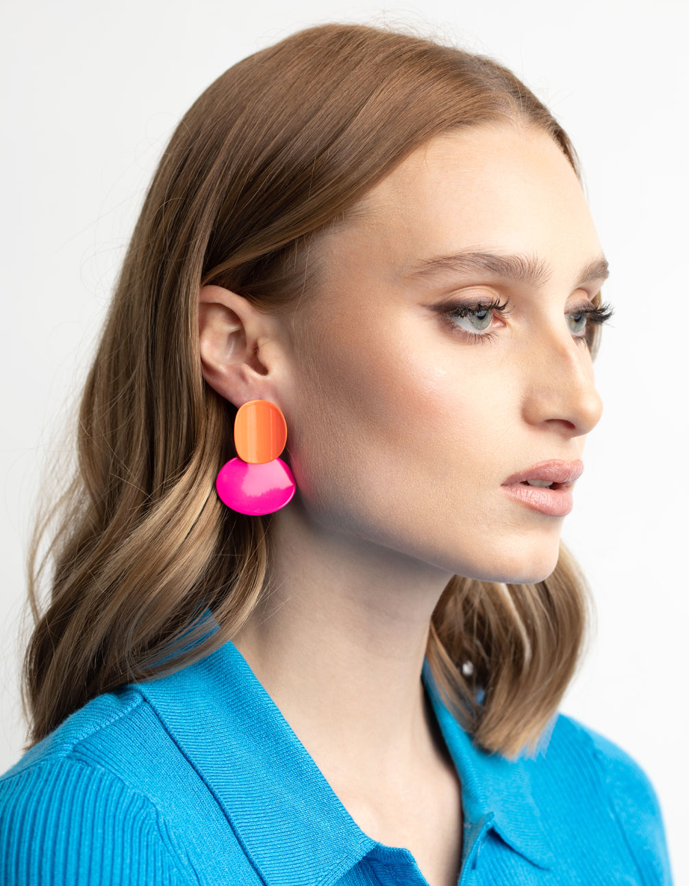 Glossy Orange Disc Drop Earrings
