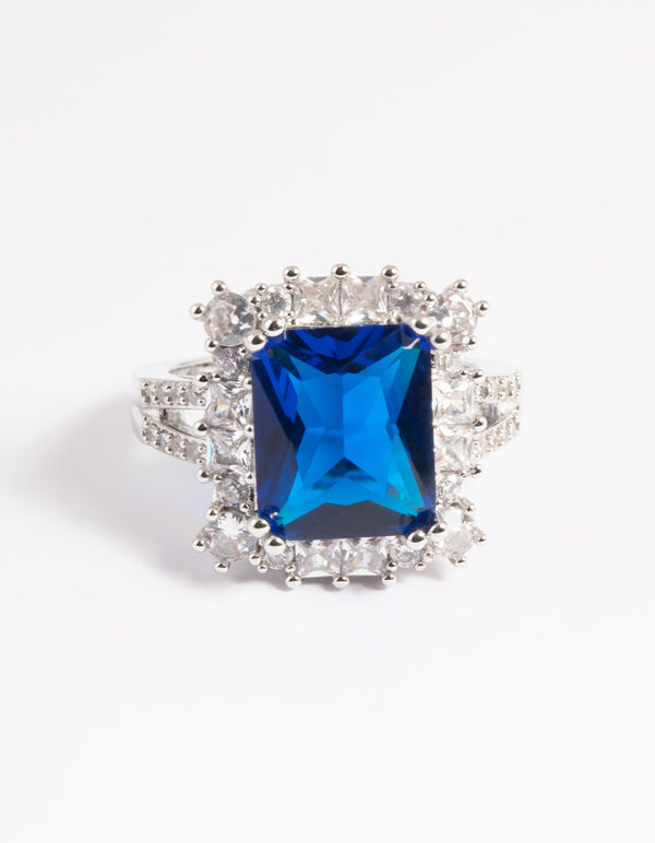 Sapphire Cubic Zirconia Asscher Ring