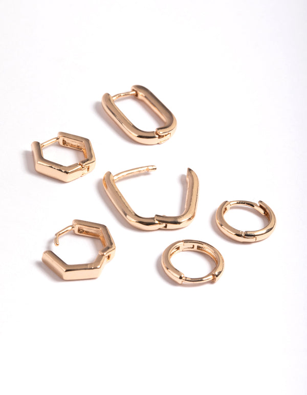 Gold Mini Shaped Huggie Earrings Pack