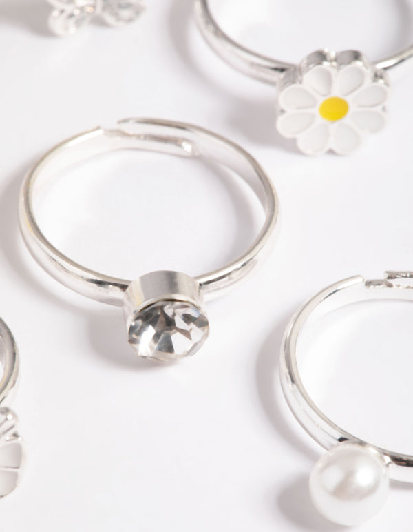 Kids Silver Daisy Ring 6-Pack