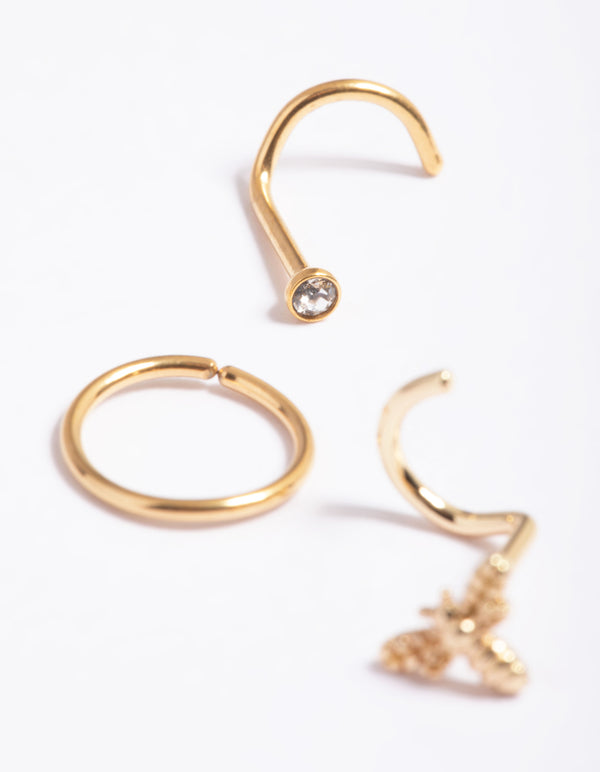 Gold Plated Surgical Steel Bee Nose Stud Pack