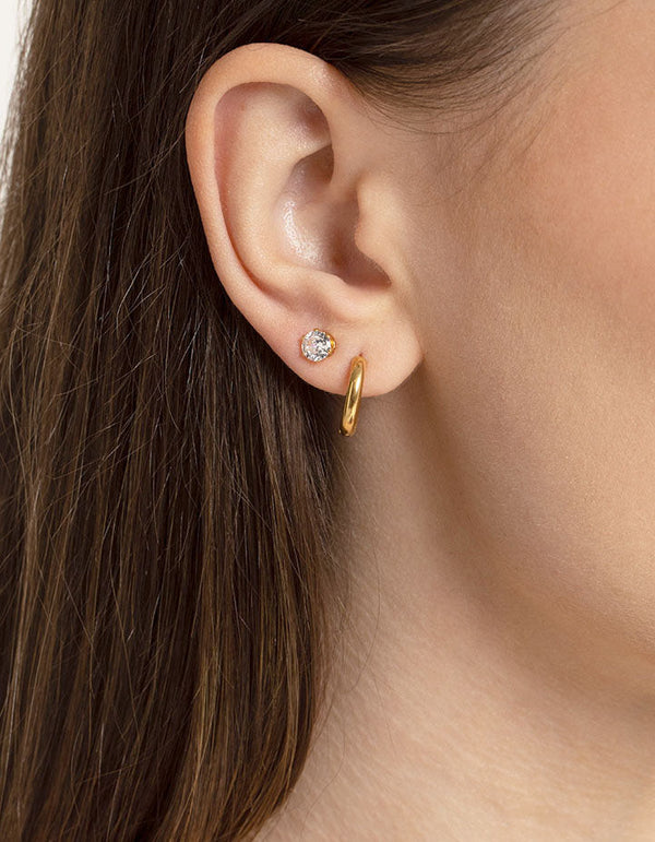 Waterproof Gold Plated Stainless Steel Cubic Zirconia Stud & Huggie Earring Pack