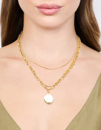 Waterproof Gold Plated Stainless Steel Oval Chunky Disc Layered Necklace - link has visual effect only