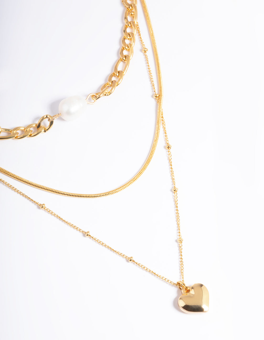 Waterproof Gold Plated Stainless Steel Heart & Freshwater Pearl Layered Necklace