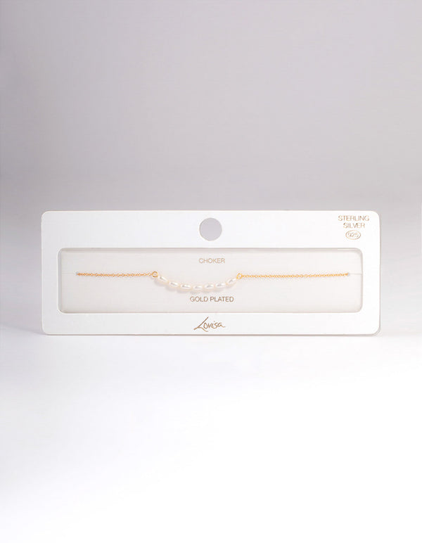 Gold Plated Sterling Silver Freshwater Pearl Row Choker