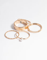 Gold Pearl & Diamante Mix Ring 5-Pack - link has visual effect only
