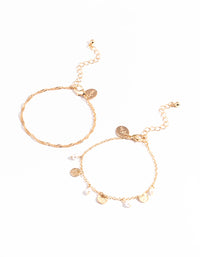 Gold Disc & Pearl Drop Pack Bracelet - link has visual effect only