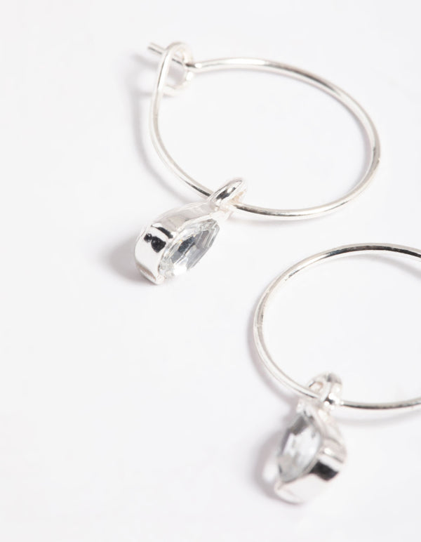 Silver Pear Drop Hoop Earrings